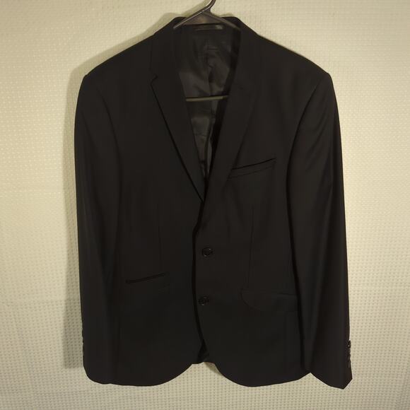 ASOS 36R Wool Blazer Jacket Men Black 2 Button Lined Made in Ukraine Formal - Picture 1 of 6